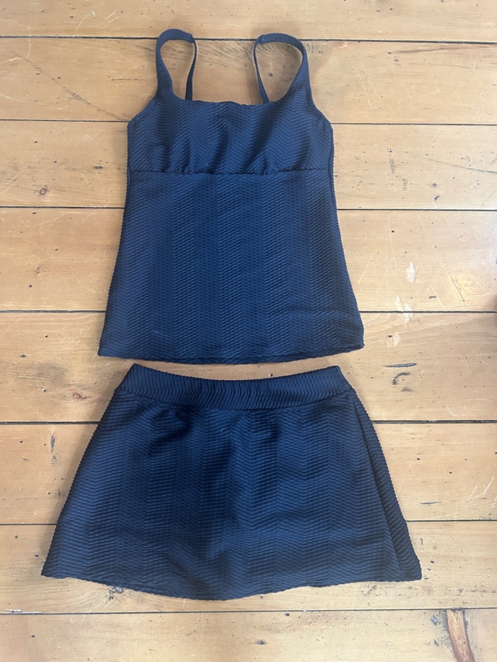 Lands' End Black Textured Tankini with Skirt